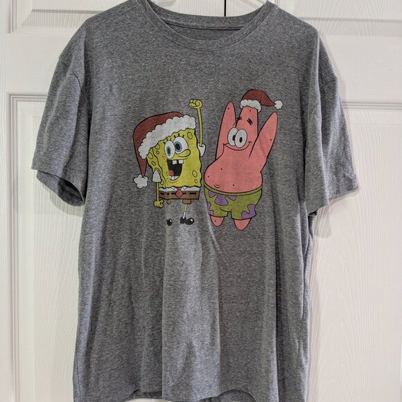 Nickelodeon Men's Gray SpongeBob & Patrick Christmas T-Shirt, Size Large - Picture 2 of 12